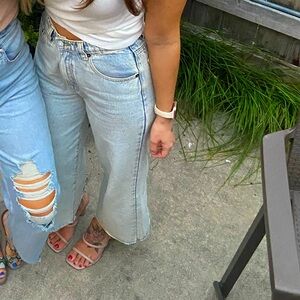 Wide leg light wash jeans
